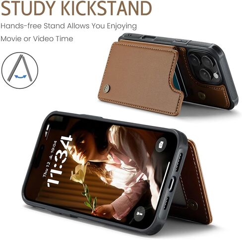Bemal for iPhone 16 Plus Wallet Case with Card Holder, RFID Blocking, Shockproof Leather Kickstand for Men and Women, Durable Protective Phone Cover for 6.7", Brown in Kuwait