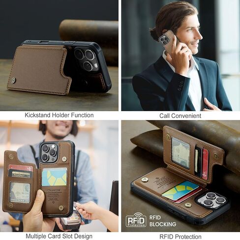 Bemal for iPhone 16 Plus Wallet Case with Card Holder, RFID Blocking, Shockproof Leather Kickstand for Men and Women, Durable Protective Phone Cover for 6.7", Brown in Kuwait