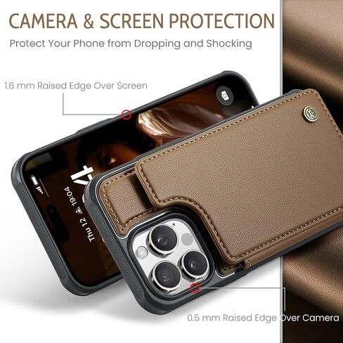 Bemal for iPhone 16 Plus Wallet Case with Card Holder, RFID Blocking, Shockproof Leather Kickstand for Men and Women, Durable Protective Phone Cover for 6.7", Brown in Kuwait