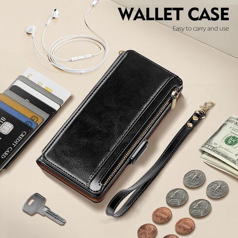 Antsturdy Compatible with Samsung Galaxy A13 5G Case Wallet with Card Holder Women Men Phone Case RFID Blocking PU Leather Flip Folio Shockproof Cover Wrist Strap Zipper Credit Card Slots,Black in Saudi Arabia