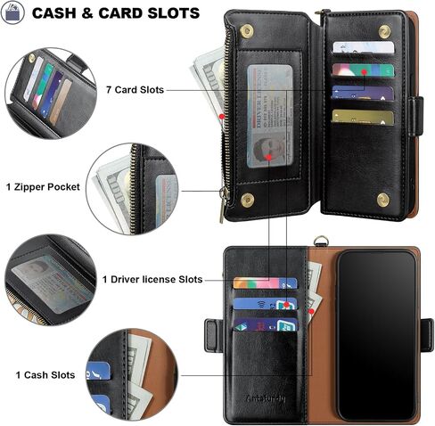 Antsturdy Compatible with Samsung Galaxy A13 5G Case Wallet with Card Holder Women Men Phone Case RFID Blocking PU Leather Flip Folio Shockproof Cover Wrist Strap Zipper Credit Card Slots,Black in Saudi Arabia