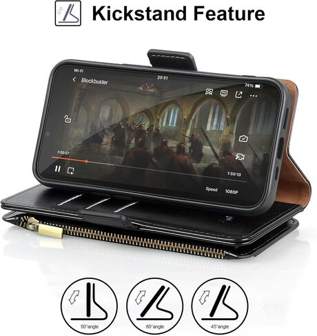 Antsturdy Compatible with Samsung Galaxy A13 5G Case Wallet with Card Holder Women Men Phone Case RFID Blocking PU Leather Flip Folio Shockproof Cover Wrist Strap Zipper Credit Card Slots,Black in Saudi Arabia