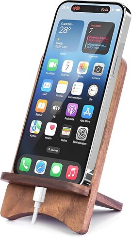 LUCKY BEAN Wood Phone Stand, Desktop Wooden Phone Holder, Portable Phone Stand for Desk, Compatible with iPhone & All Cell Phones (Walnut Wood) in Kuwait