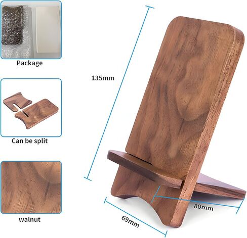 LUCKY BEAN Wood Phone Stand, Desktop Wooden Phone Holder, Portable Phone Stand for Desk, Compatible with iPhone & All Cell Phones (Walnut Wood) in Kuwait