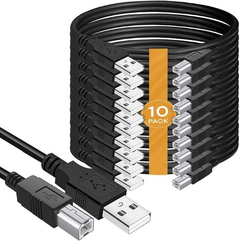 (10-Pack) USB A to B Printer Cable 15ft., High Speed Data Scanner Printer Cord Compatible for HP Canon Dell Epson Brother Lexmark Xerox Samsung Piano DAC, Etc (15-Feet) in Saudi Arabia