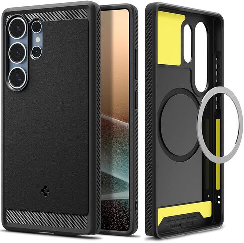 Spigen Rugged Armor MagFit Designed for Galaxy S25 Ultra Case [Fast Wireless Charging/Magnet for Galaxy] (2025) - Matte Black in Saudi Arabia