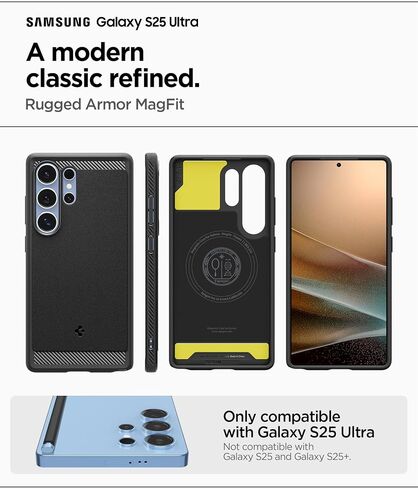 Spigen Rugged Armor MagFit Designed for Galaxy S25 Ultra Case [Fast Wireless Charging/Magnet for Galaxy] (2025) - Matte Black in Saudi Arabia