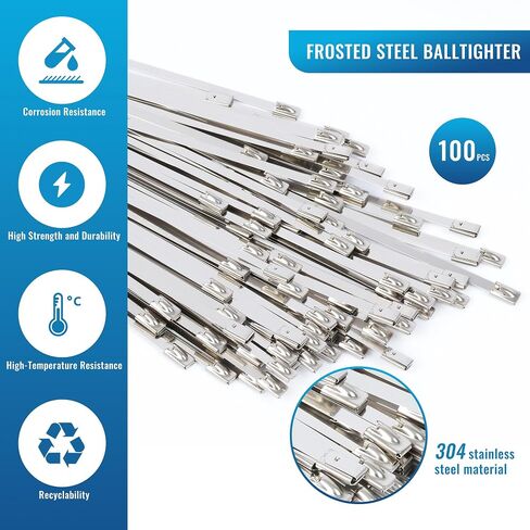 Metal Zip Ties 5.91 inch Long 100pcs 304 Stainless Steel Heavy Duty Self-locking Cable Ties Suitable for Machinery, Vehicles, Farms, Pipes, Roofs and Cables in Kuwait