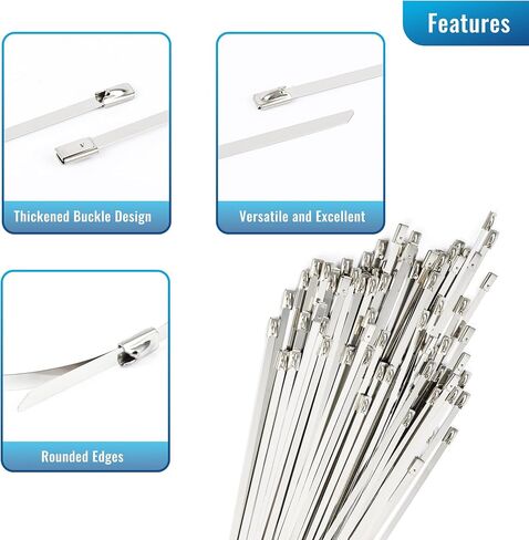 Metal Zip Ties 5.91 inch Long 100pcs 304 Stainless Steel Heavy Duty Self-locking Cable Ties Suitable for Machinery, Vehicles, Farms, Pipes, Roofs and Cables in Kuwait