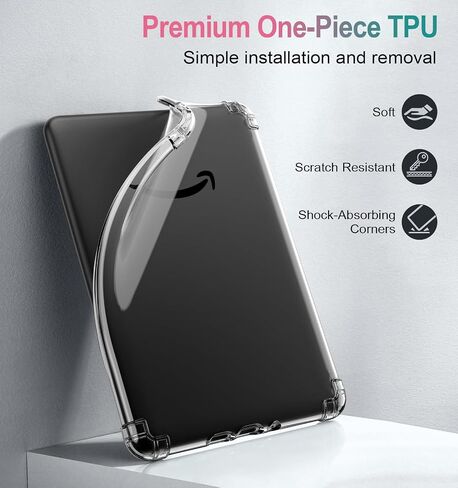 MoKo Case & Screen Protector for All-New 7" Kindle Paperwhite (12th Generation-2024) and Kindle Colorsoft Signature Edition 2024, Clear Flexible Transparent TPU Back Cover Shell, Anti-Glare Film in Saudi Arabia