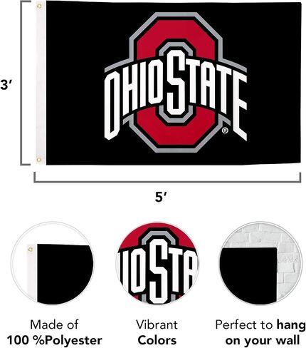 لافتات علم جامعة ولاية أوهايو من صبار الصحراء، أعلام Buckeyes OSU، 100% بوليستر للاستخدام الداخلي والخارجي 3×5 (النمط 8) in Saudi Arabia