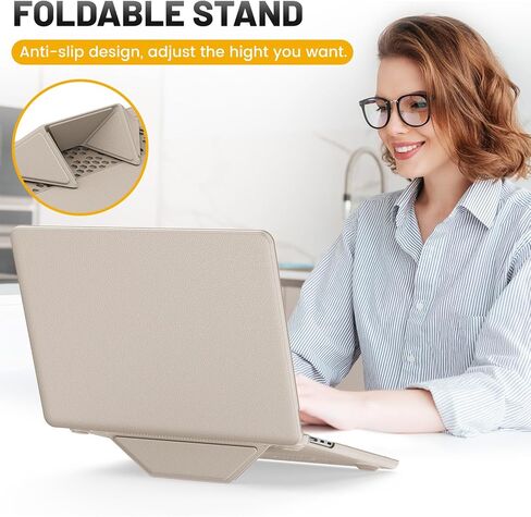 HXCASEAC Case Compatible with MacBook Air 13.6 inch Case 2024 2022 with Foldable Stand, Anti-Scratching Protective Hard Shell Cover for M3 M2 A3113, A2681 PU Leather, Black in Kuwait