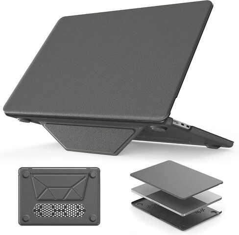HXCASEAC Case Compatible with MacBook Air 13.6 inch Case 2024 2022 with Foldable Stand, Anti-Scratching Protective Hard Shell Cover for M3 M2 A3113, A2681 PU Leather, Black in Saudi Arabia