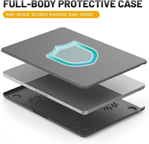HXCASEAC Case Compatible with MacBook Air 13.6 inch Case 2024 2022 with Foldable Stand, Anti-Scratching Protective Hard Shell Cover for M3 M2 A3113, A2681 PU Leather, Black in Saudi Arabia