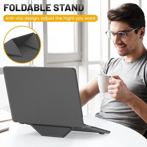 HXCASEAC Case Compatible with MacBook Air 13.6 inch Case 2024 2022 with Foldable Stand, Anti-Scratching Protective Hard Shell Cover for M3 M2 A3113, A2681 PU Leather, Black in Saudi Arabia