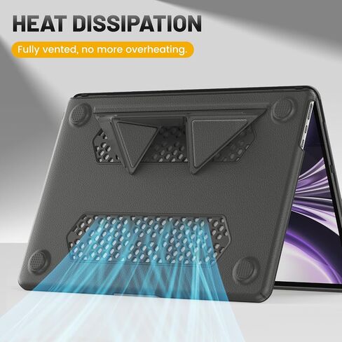 HXCASEAC Case Compatible with MacBook Air 13.6 inch Case 2024 2022 with Foldable Stand, Anti-Scratching Protective Hard Shell Cover for M3 M2 A3113, A2681 PU Leather, Black in Saudi Arabia
