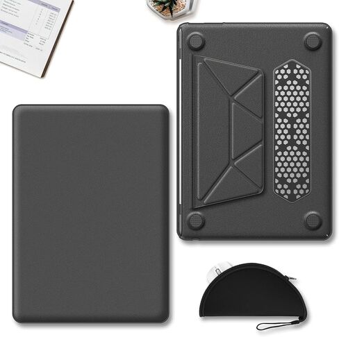 HXCASEAC Case Compatible with MacBook Air 13.6 inch Case 2024 2022 with Foldable Stand, Anti-Scratching Protective Hard Shell Cover for M3 M2 A3113, A2681 PU Leather, Black in Saudi Arabia