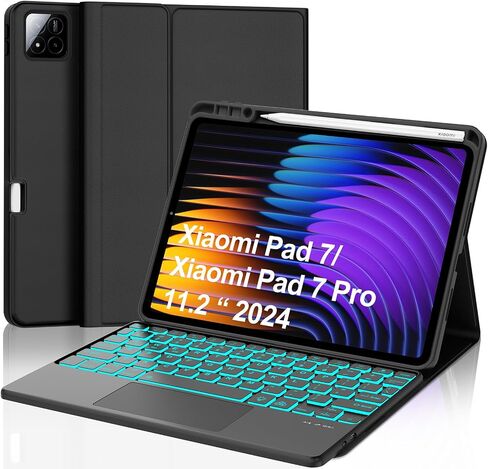 حالة لوحة المفاتيح لـ Xiaomi Pad 7/ Pad 7 Pro 11.2 بوصة ، 7 ألوان خلفية ، لوحة مفاتيح Bluetooth اللاسلكية القابلة للفصل المغناطيسي ، لوحة تتبع متعددة اللمس ، غطاء مقاوم للبقع ، قابلة لإعادة الشحن ، أسود (إضاءة خلفية) in Kuwait