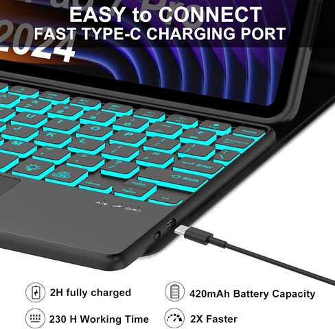 حالة لوحة المفاتيح لـ Xiaomi Pad 7/ Pad 7 Pro 11.2 بوصة ، 7 ألوان خلفية ، لوحة مفاتيح Bluetooth اللاسلكية القابلة للفصل المغناطيسي ، لوحة تتبع متعددة اللمس ، غطاء مقاوم للبقع ، قابلة لإعادة الشحن ، أسود (إضاءة خلفية) in Kuwait