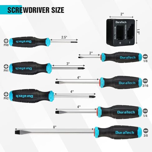 مجموعة مفك البراغي المغناطيسية من Duratech 8 قطع ، 3 phillips و 4 tip tip s2 spoy steel set ، 1 pc magnetizer ، in Kuwait