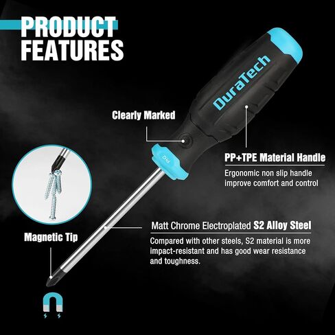 مجموعة مفك البراغي المغناطيسية من Duratech 8 قطع ، 3 phillips و 4 tip tip s2 spoy steel set ، 1 pc magnetizer ، in Kuwait