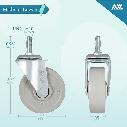 عجلات قفل مترابطة AXL M8، عجلات جذعية صلبة مقاس 3 بوصة مع فرامل، تستخدم للمنتجات طويلة الأمد بدون تدحرج، مثل إطارات المكتب الدائمة وحوامل التلفزيون والعربات والمزيد (عبوة من 4 / M8x15 مم) in Kuwait