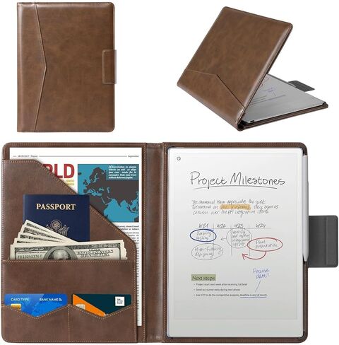 CoBak Premium PU Leather Case for Remarkable Paper Pro 11.8" (2024) – Slim Magnetic Back Cover with Auto Sleep/Wake, Folder Design, Magnetic Pen Holder Strap, Brown Leather in Kuwait