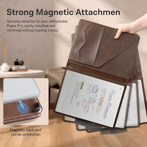 CoBak Premium PU Leather Case for Remarkable Paper Pro 11.8" (2024) – Slim Magnetic Back Cover with Auto Sleep/Wake, Folder Design, Magnetic Pen Holder Strap, Brown Leather in Kuwait