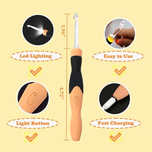 17 مقاسًا مجموعة خطافات كروشيه مضاءة 2.5 مم ~ 14.0 مم خطاف كروشيه قابل لإعادة الشحن، خطافات كروشيه مضيئة مع حافظة in Kuwait