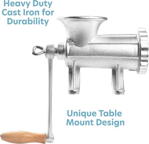 CucinaPro Cast Iron Table Mount Meat Grinder - Manual Mincer Includes Two 3/4" Cutting Disks and Sausage Stuffer Funnel, Heavy Duty- Make Homemade Ground Beef Burgers, Easy to Use and Cooking Tool in Saudi Arabia