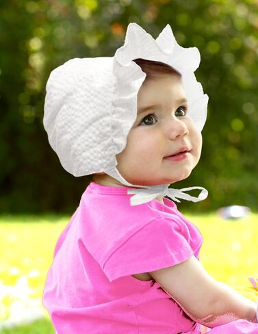 Wee Ones Girls' and Baby Girls' Bonnets with Moonstitch Ruffles and Seersucker Print, for All Hair Types in Saudi Arabia