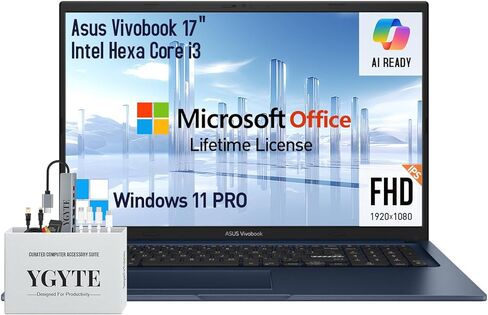 ASUS 2025 Vivobook 17 Laptop Computer, 17.3 Inch Laptop FHD, Intel Core i3, 40GB RAM,1TB SSD+512GB Docking Set, Windows 11 Pro Lifetime Office, 10-Key Number Pad, Quite Blue in Saudi Arabia