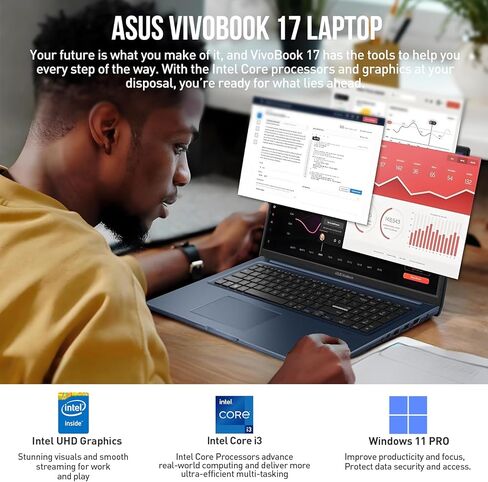 ASUS 2025 Vivobook 17 Laptop Computer, 17.3 Inch Laptop FHD, Intel Core i3, 40GB RAM,1TB SSD+512GB Docking Set, Windows 11 Pro Lifetime Office, 10-Key Number Pad, Quite Blue in Saudi Arabia