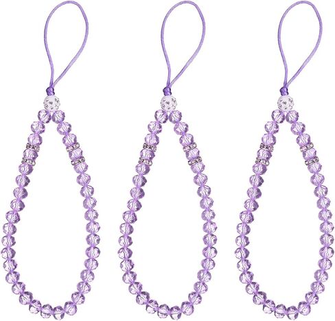 UXCELL 3PCS Bling Crystal Lanyard ، 18 مم (0.7 ") تلميحات حزام معصم الهاتف Crystal Beads Lanyard Keychain Chible Strap للنساء بطاقة هوية ، حزام Keys (الأرجواني) in Kuwait