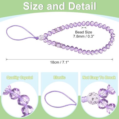 UXCELL 3PCS Bling Crystal Lanyard ، 18 مم (0.7 ") تلميحات حزام معصم الهاتف Crystal Beads Lanyard Keychain Chible Strap للنساء بطاقة هوية ، حزام Keys (الأرجواني) in Kuwait