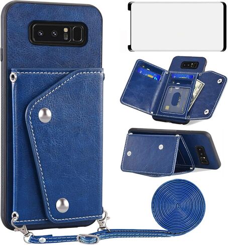 ASUWISH PHONE CASE لـ SAMSUNG GALAXY NOTE 8 Wallet Wallet مع واقي شاشة زجاجي مقسى وحامل بطاقة الائتمان Crossbody Stand Cell Excensions Note8 Not S8 Gaxaly Women in Kuwait