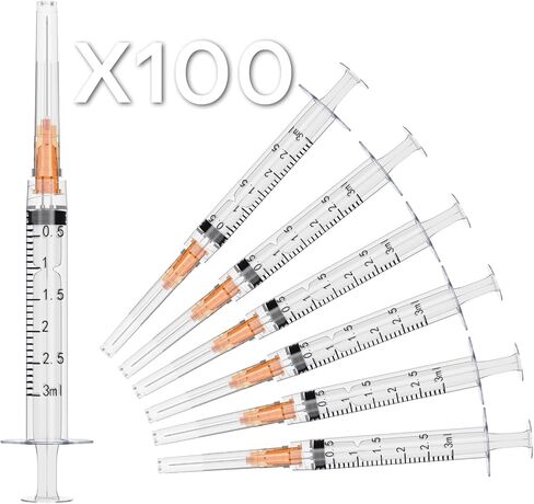 100 Pack 23 Gauge 1 Inch Needle With Syringe, 3ml Luer Lock Syringes with Needle, Individually Packaged in Saudi Arabia