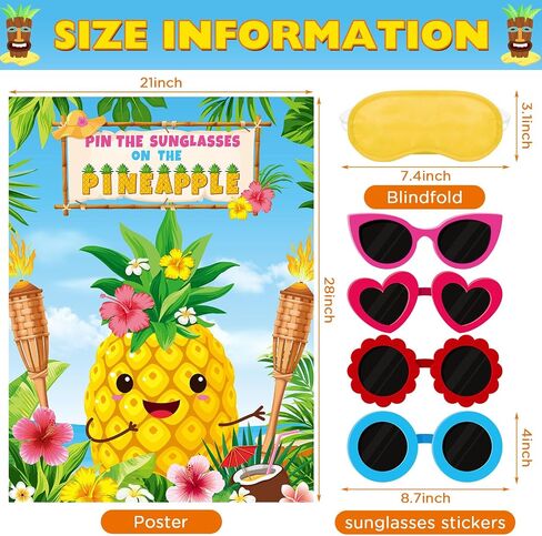 Faccito Hawaiian Theme Party Game دبوس جوز الهند على شجرة النخيل هاواي الاستوائية دبوس لعبة هاواي لواو لوازم الحفلات مع 24 قطعة من ملصقات جوز الهند لشاطئ هاواي الصيفي وعيد ميلاد تيكي بول in Kuwait