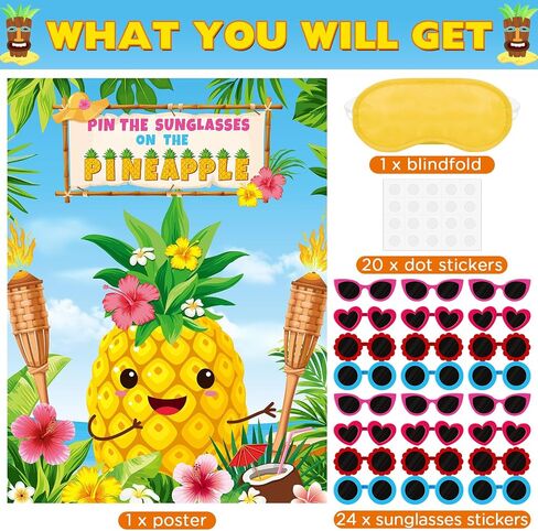 Faccito Hawaiian Theme Party Game دبوس جوز الهند على شجرة النخيل هاواي الاستوائية دبوس لعبة هاواي لواو لوازم الحفلات مع 24 قطعة من ملصقات جوز الهند لشاطئ هاواي الصيفي وعيد ميلاد تيكي بول in Kuwait