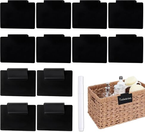 13PCS Basket Labels Clip On Set,Include 12Pcs Clip Label Holder Removable Pantry Basket Labels and A Black Chalk Markers,Plastic Bin Labels Clips for Organizing Box,Kitchen,Linen Closet(White) in Saudi Arabia