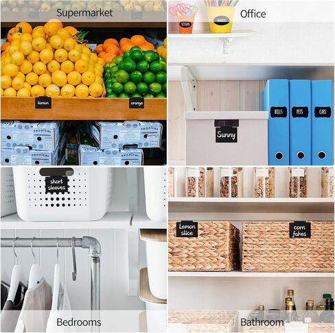 13PCS Basket Labels Clip On Set,Include 12Pcs Clip Label Holder Removable Pantry Basket Labels and A Black Chalk Markers,Plastic Bin Labels Clips for Organizing Box,Kitchen,Linen Closet(White) in Saudi Arabia