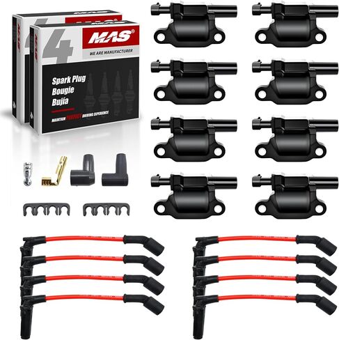MAS Set of 8 Square Ignition Coils Pack&Platinum Spark Plugs&Wires Set Compatible with Cadillac CTS Chevrolet GMC Pontiac G8 Grand Prix H3 Tahoe Yukon Silverado Replacement for UF413 D510C 5C1554 in Saudi Arabia