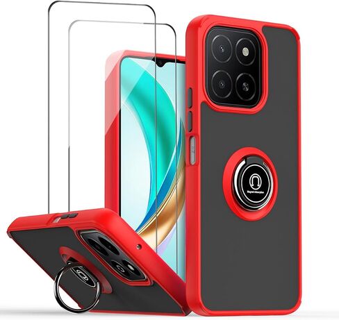 QUIETIP Case Compatible with ZTE Blade A35 & Blade A55 with Screen Protector,TPU + Hard PC Magnetic Ring Car Mount Stand Cover,Red in Kuwait