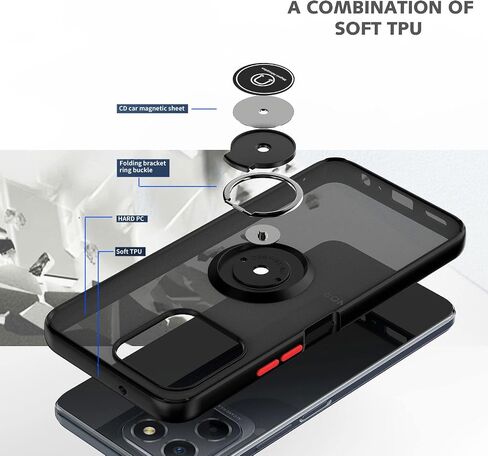 QUIETIP Case Compatible with ZTE Blade A35 & Blade A55 with Screen Protector,TPU + Hard PC Magnetic Ring Car Mount Stand Cover,Red in Kuwait