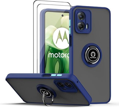 caseip case متوافق مع Motorola Moto G24 & Moto G04 مع واقي الشاشة ، TPU + Hard PC Srockproof Ring Care Cover ، Blue in Kuwait