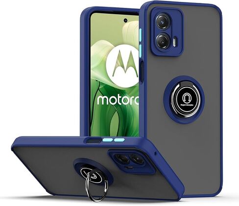 caseip case متوافق مع Motorola Moto G24 & Moto G04 مع واقي الشاشة ، TPU + Hard PC Srockproof Ring Care Cover ، Blue in Kuwait