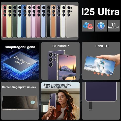 I25 Ultra Unlocked Smartphone,12+512GB Unlocked Phone,Snapdragon 8 Gen3, 6.9" HD+ Display,Built in Pen,7000mAh Dual Speakers 5G/Face ID/Fingerprint Lock/Dual SIM/GPS (Rose) in Kuwait