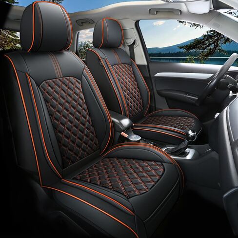 Comfortable Leather Auto Car Seat Covers Front & Rear Seat Protector Fit Sedan SUV 5 Seats Full Set Universal Fit (Black & Rose) in Saudi Arabia