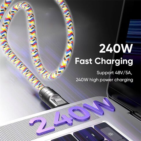2 in 1 USB-C Phone Lanyard Cable, 240W Fast Charging & Data Transfer Strap, Crossbody Type-C Cord for Samsung Galaxy S25 S24 S23, Xiaomi, iPhone 16 15 Series and Other USB-C Devices–Colorful in Saudi Arabia