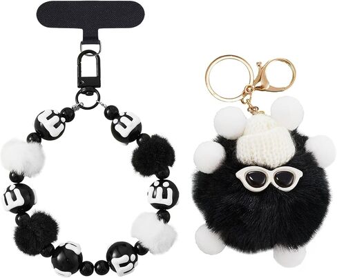 لطيف الهاتف حبل الحبل الحبل Tab و Scling Pompom مفتاح سلسلة مفاتيح الخرز سحر حقيبة مفاتيح BACKEAN للنساء in Kuwait